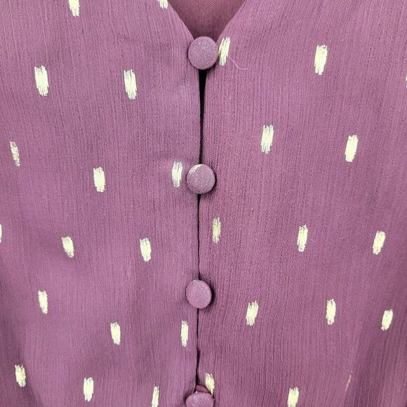 Lane Bryant Blouse Plus Sz 18 Wine Foil-Dot Button-Front Peplum Long-Sleeve - Picture 4 of 11